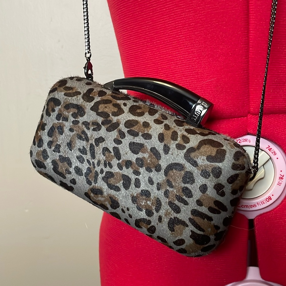 leopard print hard body clutch with detachable chain strap